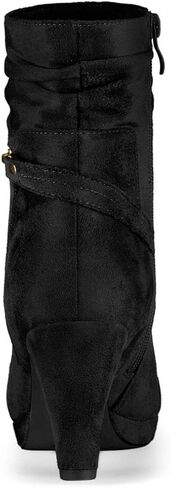 Allegra K Women's Ankle Zip Platform High Heel Mid Calf Boots | 8.1 inches Heel Boot for Women, Faux Suede, Slouch Decor Comfort Fall Chunky Heel Booties Casual Office in Kuwait