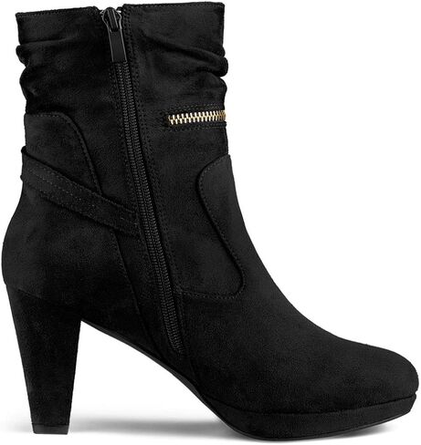 Allegra K Women's Ankle Zip Platform High Heel Mid Calf Boots | 8.1 inches Heel Boot for Women, Faux Suede, Slouch Decor Comfort Fall Chunky Heel Booties Casual Office in Kuwait