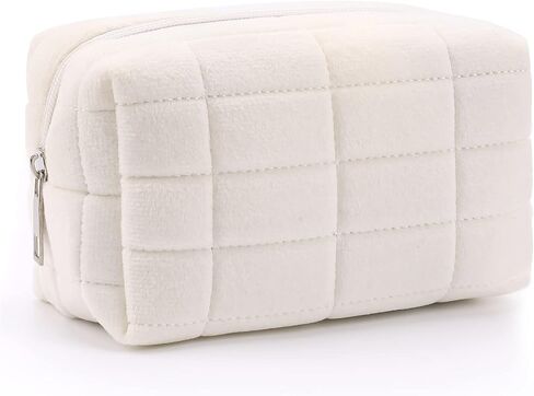 DIVINA VITAE Plush Fluffy Makeup Bag Travel Toiletry Bag Organizer Large Capacity Cute Checkered Aesthetic Brushes Storage Bag Y2k Accessories For Women Girls(White) in Saudi Arabia