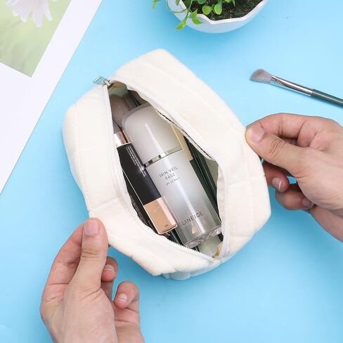 DIVINA VITAE Plush Fluffy Makeup Bag Travel Toiletry Bag Organizer Large Capacity Cute Checkered Aesthetic Brushes Storage Bag Y2k Accessories For Women Girls(White) in Saudi Arabia