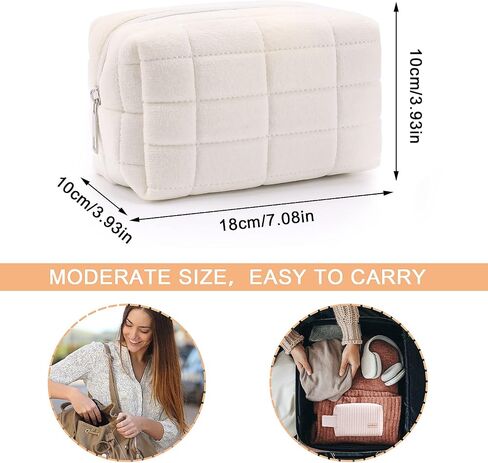 DIVINA VITAE Plush Fluffy Makeup Bag Travel Toiletry Bag Organizer Large Capacity Cute Checkered Aesthetic Brushes Storage Bag Y2k Accessories For Women Girls(White) in Saudi Arabia