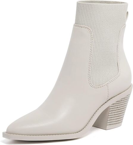 Vodvob حذاء نسائي للكاحل سهل الارتداء بمقدمة مدببة وكعب مكتنز وكعب مطاطي كاجوال من جلد الغزال تشيلسي in Kuwait