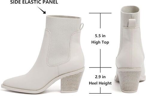 Vodvob حذاء نسائي للكاحل سهل الارتداء بمقدمة مدببة وكعب مكتنز وكعب مطاطي كاجوال من جلد الغزال تشيلسي in Kuwait