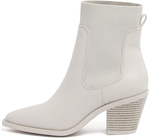 Vodvob حذاء نسائي للكاحل سهل الارتداء بمقدمة مدببة وكعب مكتنز وكعب مطاطي كاجوال من جلد الغزال تشيلسي in Kuwait