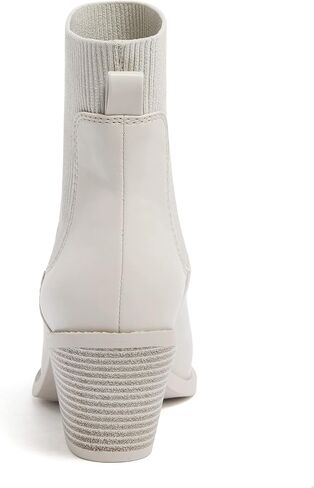 Vodvob حذاء نسائي للكاحل سهل الارتداء بمقدمة مدببة وكعب مكتنز وكعب مطاطي كاجوال من جلد الغزال تشيلسي in Kuwait