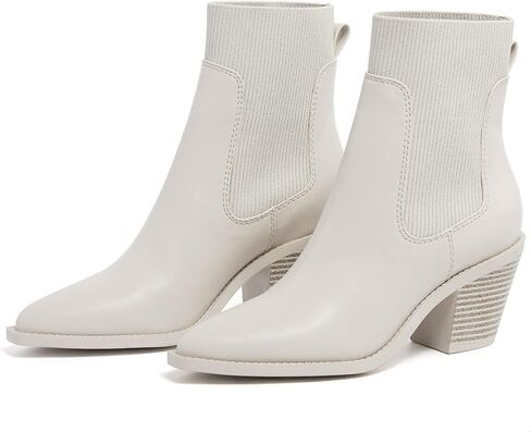 Vodvob حذاء نسائي للكاحل سهل الارتداء بمقدمة مدببة وكعب مكتنز وكعب مطاطي كاجوال من جلد الغزال تشيلسي in Kuwait