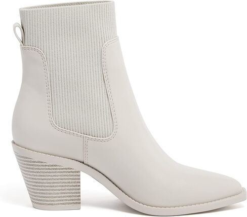 Vodvob حذاء نسائي للكاحل سهل الارتداء بمقدمة مدببة وكعب مكتنز وكعب مطاطي كاجوال من جلد الغزال تشيلسي in Kuwait