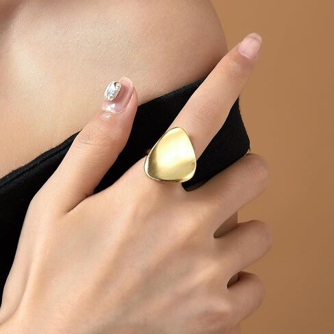 Aprilery Gold Rings for Women, Fashion Chunky Signet Statement Rings Gold Plated Band Ring Wide Metal Round Rings Cocktail Costume Jewelry Gifts for Her in Kuwait