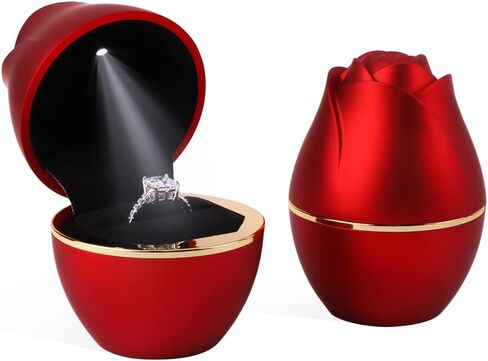 Rolin Roly Pink Ring Box with LED Light Rose Jewelry Ring Case Jewellry Display Gift Boxes for Wedding Ring Box Ceremony Engagement Proposal Anniversary in Kuwait