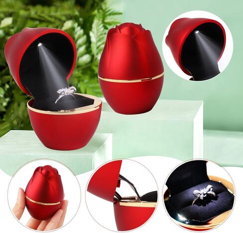 Rolin Roly Pink Ring Box with LED Light Rose Jewelry Ring Case Jewellry Display Gift Boxes for Wedding Ring Box Ceremony Engagement Proposal Anniversary in Kuwait