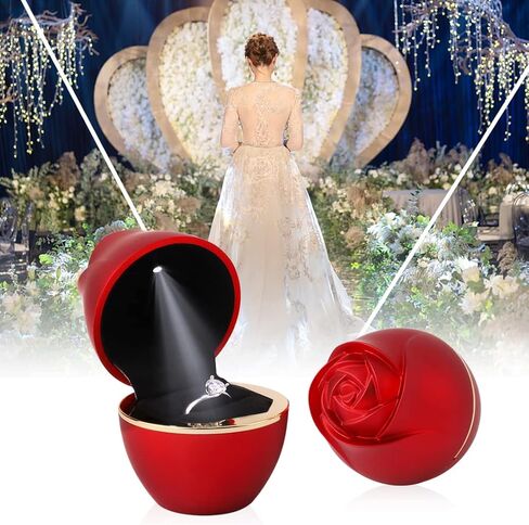 Rolin Roly Pink Ring Box with LED Light Rose Jewelry Ring Case Jewellry Display Gift Boxes for Wedding Ring Box Ceremony Engagement Proposal Anniversary in Kuwait