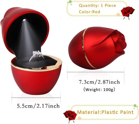 Rolin Roly Pink Ring Box with LED Light Rose Jewelry Ring Case Jewellry Display Gift Boxes for Wedding Ring Box Ceremony Engagement Proposal Anniversary in Kuwait
