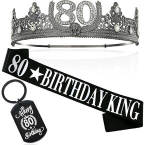 80TH Birthday King Crown and 80th Birthday King Sash and Keychain,80TH Birthday Party Decorations for Men in Saudi Arabia