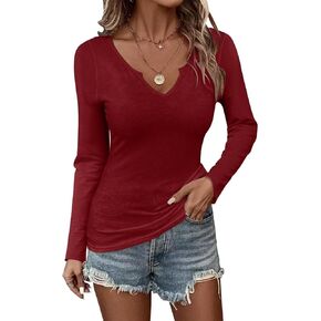 Women Long Sleeve Tops V Neck T Shirts for Women Fall Tops Long Sleeve Tee Shirts Fitted