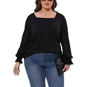 تي شيرت حريمي مقاس كبير من MAFILOP برقبة مربعة وأكمام قصيرة/طويلة الأكمام فضفاضة كاجوال سادة للصيف (1X-5X)