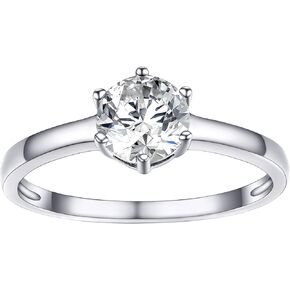 PROSILVER 1 Carat Cubic Zirconia Rings for Women Engagement Wedding Band 925 Sterling Silver Six-Prong Setting Round Solitaire Size 5-12, Come Gift Box
