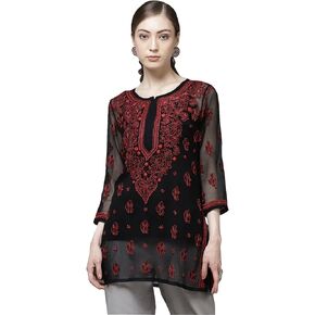 Ada Hand Embroidered Indian Chikankari Georgette Top Tunic Kurti with inner for Women A911135