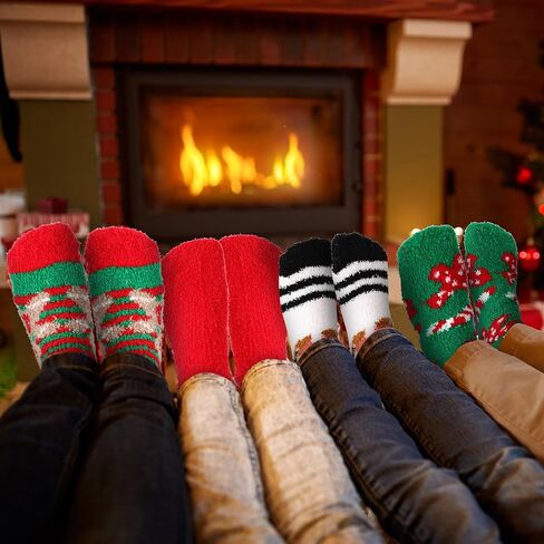 Suhine 24 Pairs Christmas Warm Crew Fuzzy Socks Soft Fluffy Christmas Socks Slipper Novelty Cozy Multi Holiday Socks for Women Men Unisex Adult Holiday Winter Xmas Pattern Gifts in Saudi Arabia