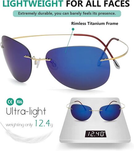 Eyekepper Rimless Titanium Frame Polarized Sunglasses Gold/Blue Mirror in Kuwait