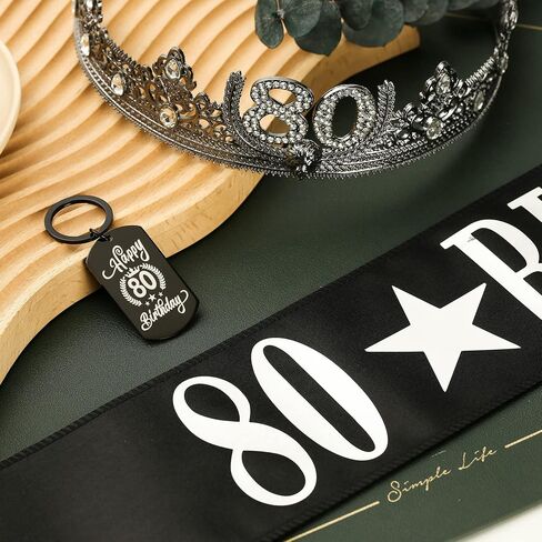 80TH Birthday King Crown and 80th Birthday King Sash and Keychain,80TH Birthday Party Decorations for Men in Saudi Arabia