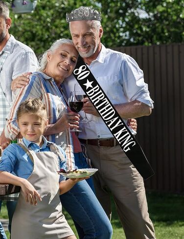 80TH Birthday King Crown and 80th Birthday King Sash and Keychain,80TH Birthday Party Decorations for Men in Saudi Arabia