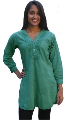 Ayurvastram Pure Cotton, Hand Embroidered Shirt Tunic Top Kurti Blouse in Kuwait