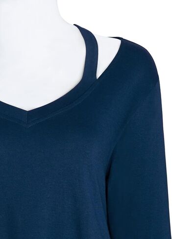 بولوتس قميص تونيك كاجوال منقوش باكمام 3/4 ورقبة على شكل حرف V للنساء in Kuwait