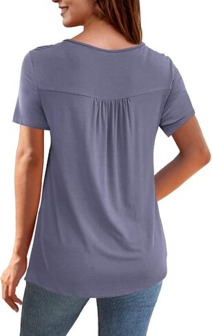 AAMILIFE المرأة بلوزات حجم كبير قمصان قصيرة الأكمام الدانتيل مطوي تونك السببية المحملة البلوزات M-4XL in Kuwait