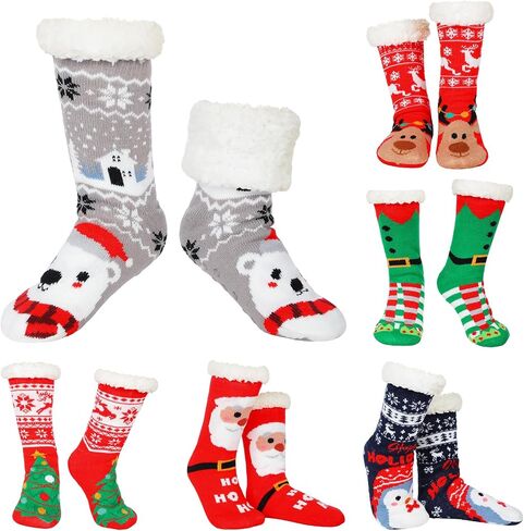 Suhine 6 Pairs Winter Women's Non Slip Slipper Socks With Grippers Soft Warm Fuzzy Fleece Lining Knitting Slipper Socks for Gifts in Saudi Arabia