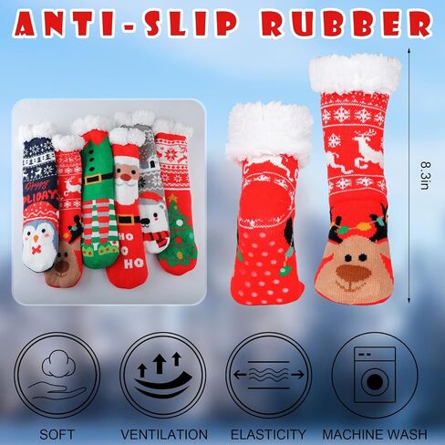 Suhine 6 Pairs Winter Women's Non Slip Slipper Socks With Grippers Soft Warm Fuzzy Fleece Lining Knitting Slipper Socks for Gifts in Saudi Arabia