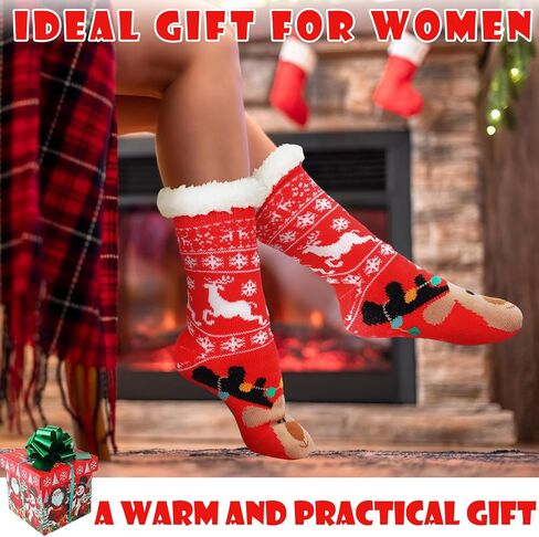 Suhine 6 Pairs Winter Women's Non Slip Slipper Socks With Grippers Soft Warm Fuzzy Fleece Lining Knitting Slipper Socks for Gifts in Saudi Arabia