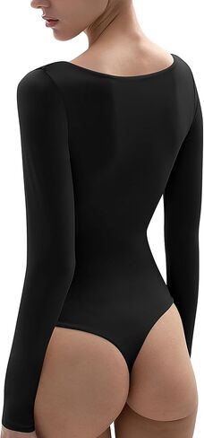 UEU المرأة مغرفة الرقبة طويلة الأكمام ارتداءها سليم صالح تي شيرت لينة الجسم المعانقة مثير ثونغ مزدوجة اصطف الجسم الدعاوى القمم in Kuwait