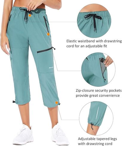 BALEAF Women's Hiking Cargo Capris Outdoor Lightweight Water Resistant Pants UPF 50 Zipper Pockets in Kuwait