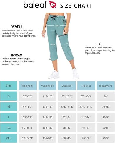 BALEAF Women's Hiking Cargo Capris Outdoor Lightweight Water Resistant Pants UPF 50 Zipper Pockets in Kuwait