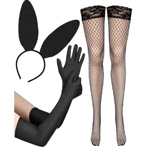 Dkomekii Halloween Black Bunny Costumes Set for Women Rabbites Ears Headband Gloves Lace Stockings Long Bunny Hair Hoop in Saudi Arabia