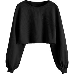 OYOANGLE Women's Casual Basic Long Sleeve Crop Tops Crew Neck Raw Hem Crop Sweatshirt