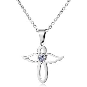 PHOCKSIN يناير-ديسمبر جوهرة القلائد للنساء زركون إنفينيتي مع لطيف الملاك الجناح قلادة قلادة للفتيات in Kuwait