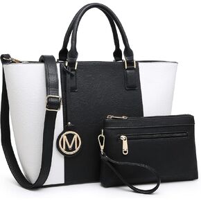 MKP Women Two Tone Large Tote Bags Top Handle Satchel Handbags Purses Set 2pcs