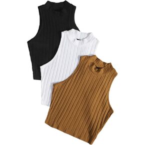 GORGLITTER Women's Plus 3 Pieces Rib-Knit Crop Tank Top Mock Neck Sleeveless Crop Blouse Top in Saudi Arabia