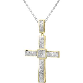 Dazzlingrock Collection Round White Diamond Dangling Bail Square Centre Cross (Unisex) Pendant with 18 Inch Silver Chain for Men's & Women's (1.00 ctw, Color I-J, Clarity I2-I3) Sterling Silver