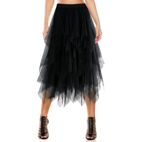 Women's Tulle Skirt A-Line High Low Asymmetrical 3 Layered Midi Length Elastic Waist Tutu Skirts