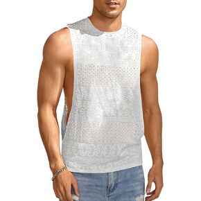 Verdusa Men's Sleeveless Tank Top Hollow Out Muscle Top Undershirt