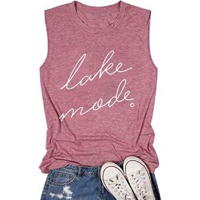 FAYALEQ Lake Mode Tank Tops Women Lake Life Summer Vacation Funny Vest Tees Camping Casual Tanks Tops T-Shirt