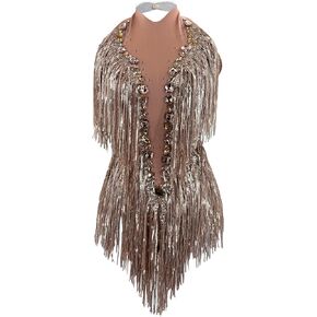 Yoyomomozi Fashion Pearl Sequin Fringes Sexy Tassel Bodysuit Women Pole Latin Dance Costume Stage Dancer Ds Performance Show
