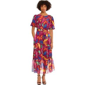 Donna Morgan Women's Puff Elbow Sleeve Maxi Dress