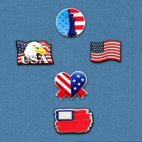 23 تعليقة احذية بتصميم العلم الامريكي لكروكس كلوج وصنادل واساور المعصم المختلفة، تعليقات كروكس لعيد الاستقلال الامريكي للاطفال والمراهقين والبالغين هدايا الحفلات، معدن غير ثمين، بدون احجار كريمة, in Kuwait