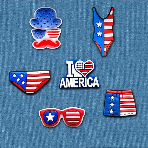 23 تعليقة احذية بتصميم العلم الامريكي لكروكس كلوج وصنادل واساور المعصم المختلفة، تعليقات كروكس لعيد الاستقلال الامريكي للاطفال والمراهقين والبالغين هدايا الحفلات، معدن غير ثمين، بدون احجار كريمة, in Kuwait