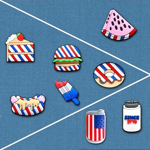 23 تعليقة احذية بتصميم العلم الامريكي لكروكس كلوج وصنادل واساور المعصم المختلفة، تعليقات كروكس لعيد الاستقلال الامريكي للاطفال والمراهقين والبالغين هدايا الحفلات، معدن غير ثمين، بدون احجار كريمة, in Kuwait