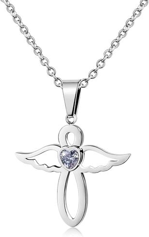 PHOCKSIN يناير-ديسمبر جوهرة القلائد للنساء زركون إنفينيتي مع لطيف الملاك الجناح قلادة قلادة للفتيات in Kuwait