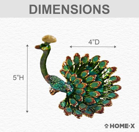 Home-X Peacock Ring Jewelry Holder Dish – Pewter and Enamel Bird Jewelry Organizer for Earrings, Rings, Bracelets, Home Decor Trinket Tray, Engagement & Wedding Ring Stand, Ideal Gift in Saudi Arabia